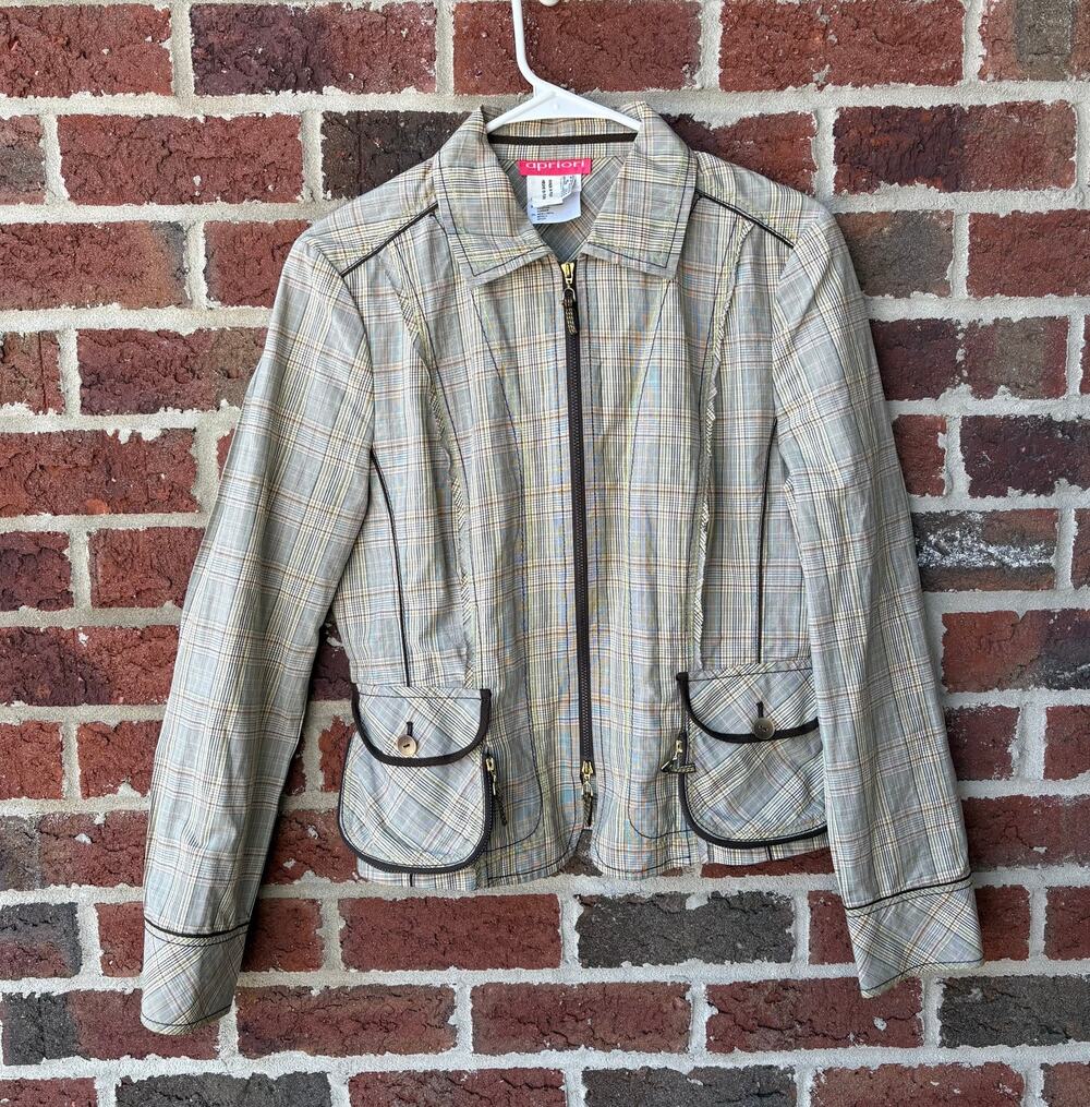 Apriori Plaid Zip Front Coquette Jacket Size 10